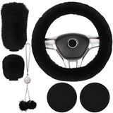 Garvee Set coprivolante soffice da 6 pezzi con coprifreno a mano e portachiavi per auto, nero invernale - Nero