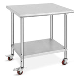 Tavolo da lavoro da cucina in acciaio inossidabile Garvee per impieghi gravosi, 76.2x61x88.9 cm, con ruote per catering, durevole, con ripiano inferiore, gambe zincate - Sliver