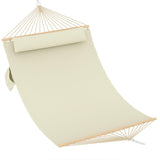 Garvee Amaca Doppia Trapuntata in Tessuto con Barre in Legno Massello per Patio e Giardino, Grande, Blu - Beige