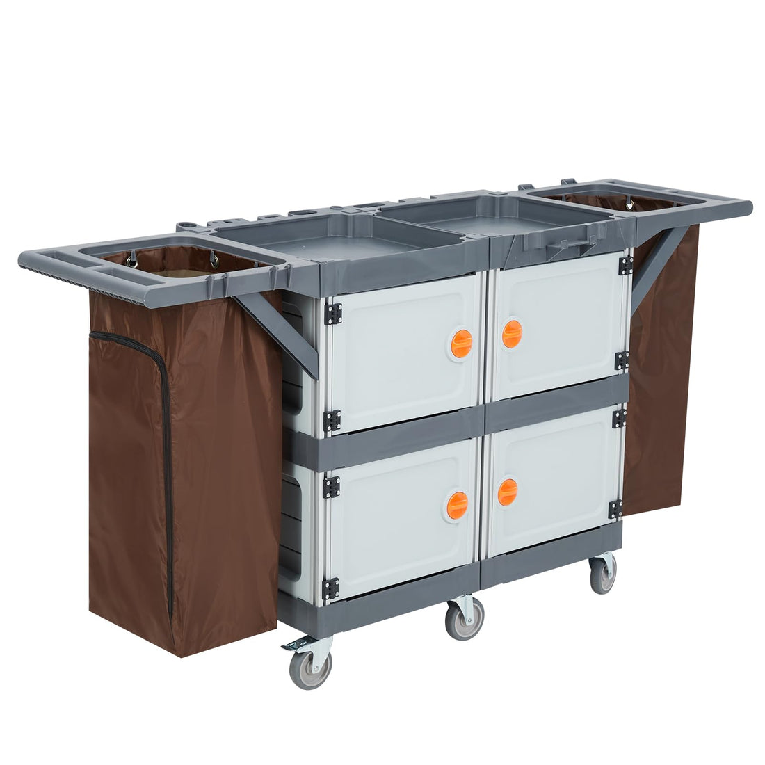 Carrello per la pulizia Garvee con 4 armadietti, 3 ripiani e grande sacco in vinile per hotel, ufficio e ospedale, 136 kg, grigio