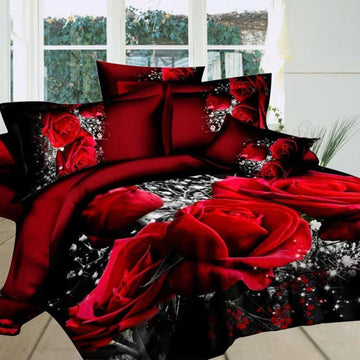 Garvee Set Biancheria Letto 4 Pezzi 3D Rosa Rossa Grande, Poliestere Morbido, Per Matrimonio E Letto Familiare