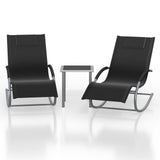 Garvee Set 3 Sedie a Sdraio da Giardino con Tavolino, Tessuto Teslin Traspirante, Telaio in Acciaio Robusto, Braccioli Confortevoli, Ideale per Piscina e Terrazza, Nero - Black