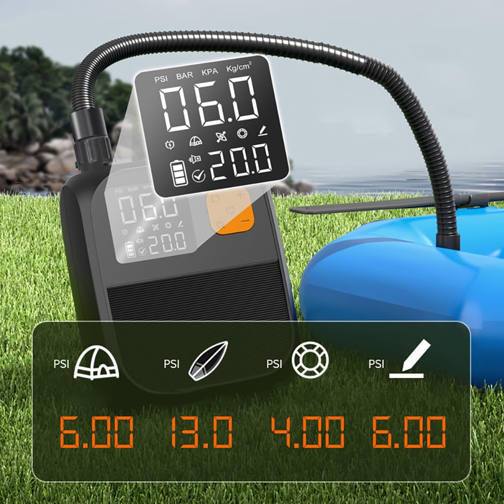 Pompa a batteria al litio Garvee da 80 W: pompa elettrica portatile per paddleboard, gommoni e piscine con display e arresto automatico