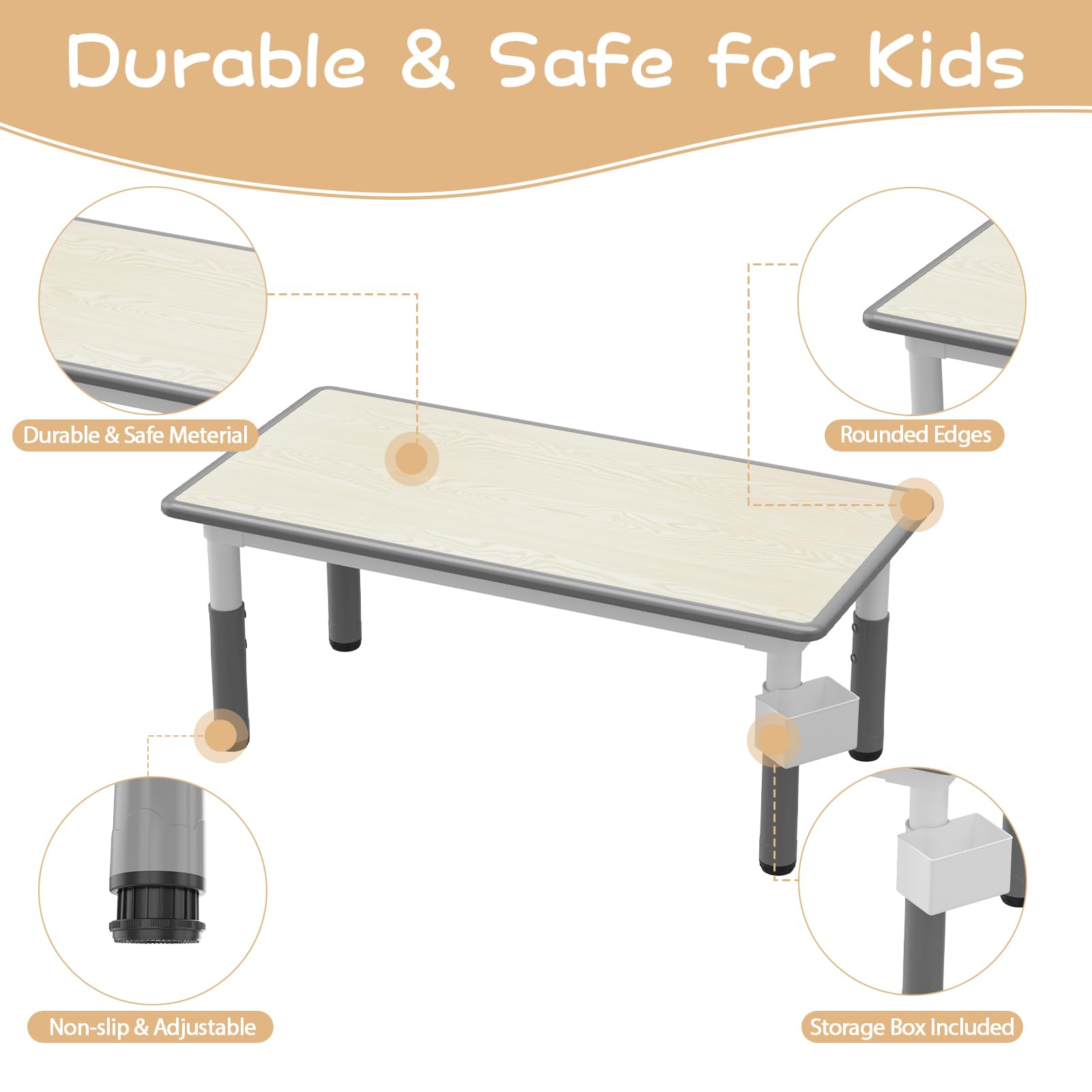 Garvee Set Tavolo e 6 Sedie per Bambini Regolabile in Altezza Piano Graffiti Cancellabile Casa e Asilo Multicolore