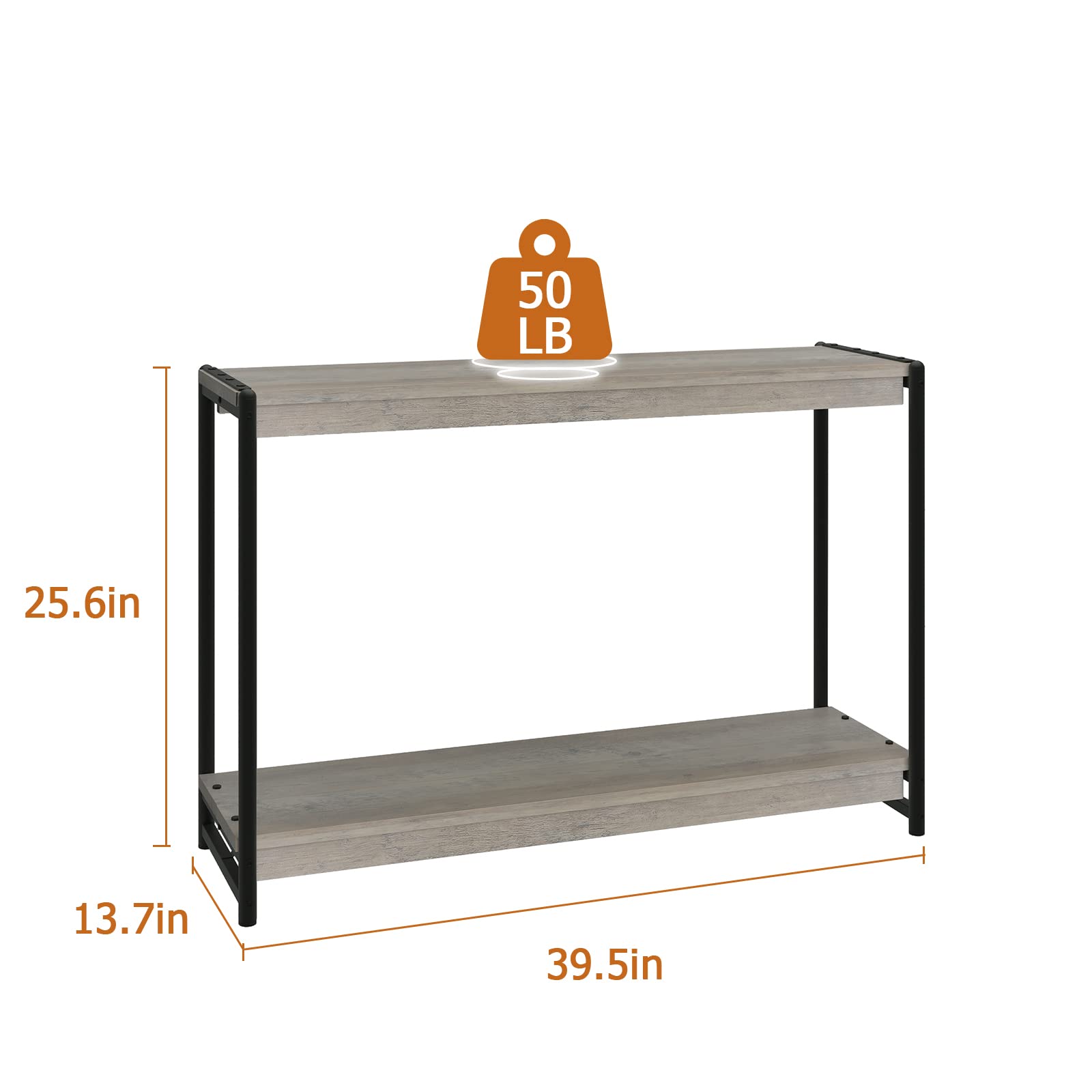 Tavolo consolle stretto Garvee da 39,5" per corridoio, 2 ripiani, legno e metallo, rustico-moderno, capacità di carico fino a 50 libbre, uso versatile