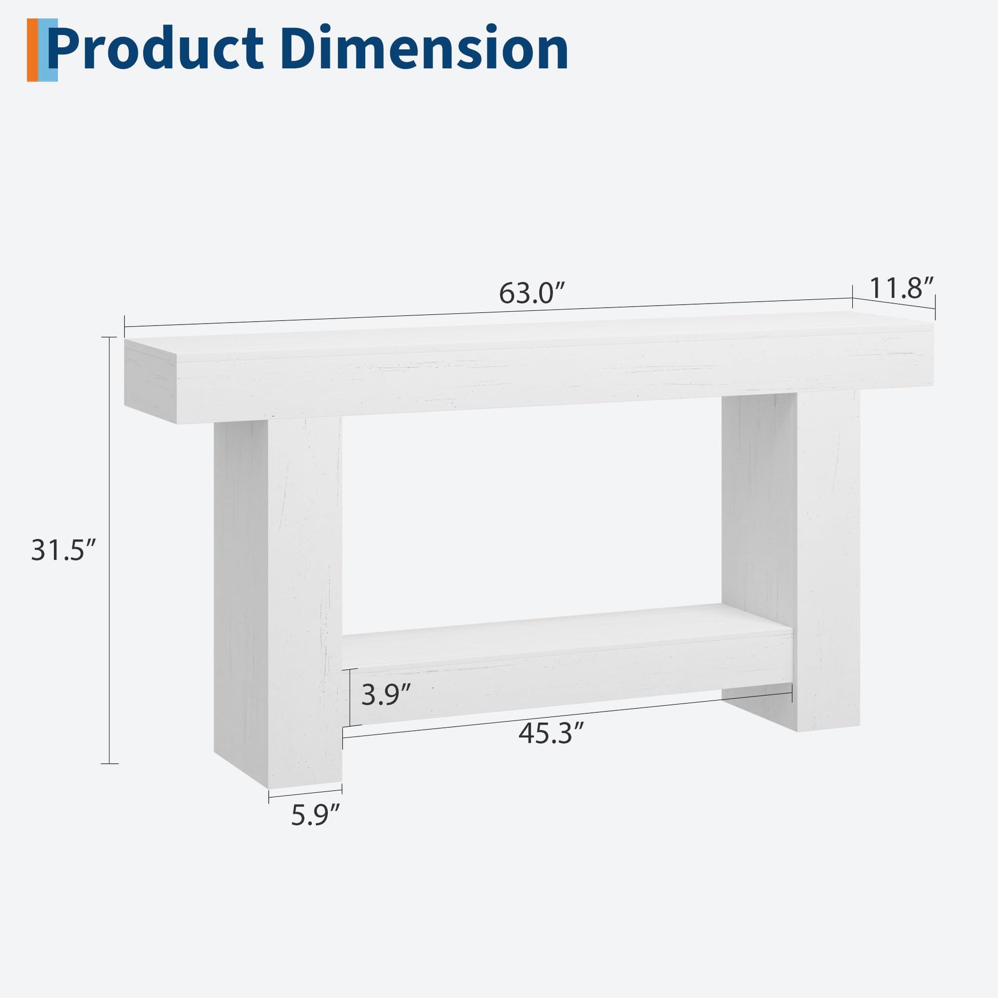 Tavolo consolle Garvee da 63" per corridoio con 2 ripiani, legno robusto, stile rustico, rettangolare, versatile per soggiorno e ingresso