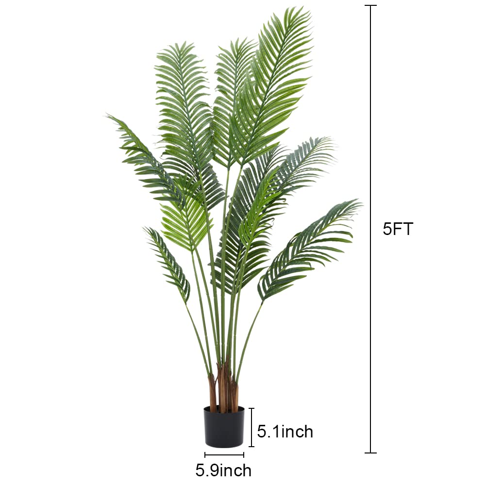 Palma Garvee artificiale da 5 piedi, decorazione tropicale, 12 pezzi staccabili, materiale di seta di alta qualità, flessibile, per interni/esterni, soggiorno, ufficio, verde