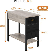 Tavolino laterale GARVEE con cassetto e tasca in tessuto - Comodino versatile in stile retrò per soggiorno e camera da letto (60x32x60 cm, grigio)