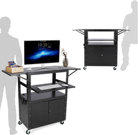 Carrello AV mobile Garvee con mobiletto bloccabile, altezza regolabile, supporto per laptop, acciaio, postazione di lavoro mobile, spazio di archiviazione, ideale per uffici, nero