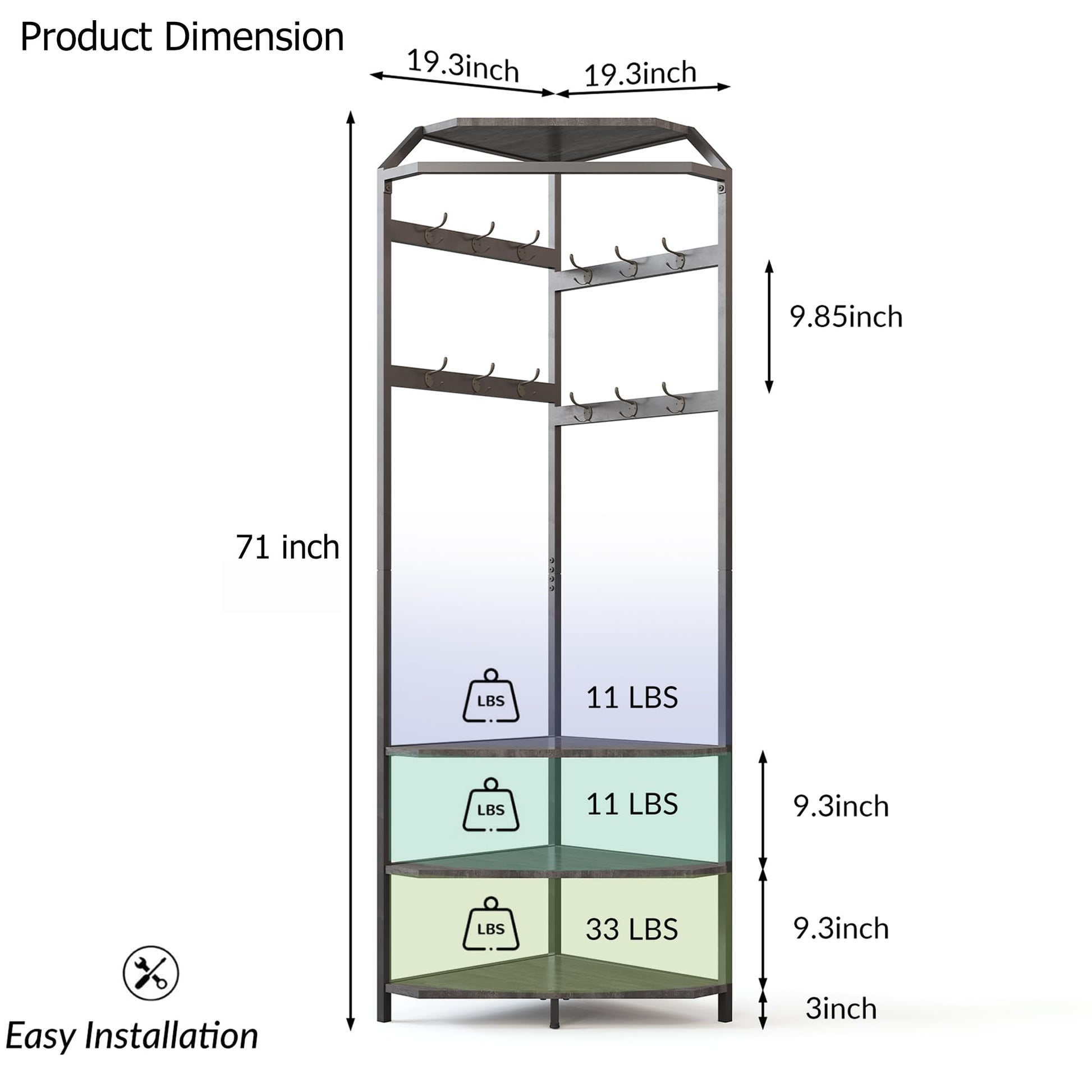Armadio angolare Garvee con scarpiera e 12 ganci doppi per corridoio e ingresso, in legno, salvaspazio, robusto, organizer