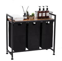 Garvee Cesto portabiancheria con 3 tasche rimovibili, contenitore per bagno e camera da letto, 130 l, tessuto Oxford e metallo in legno