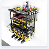 Organizzatore per utensili elettrici Garvee, metallo, 4 ripiani, montaggio a parete, resistente, robusto, antiruggine, garage, officina - Nero