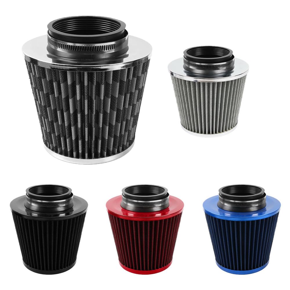 Garvee Filtro Aria Auto 76mm, Alto Flusso, Lega Alluminio, Vliesstoff, Montaggio Facile, Universale, Tuning Auto Sportiva