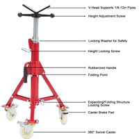 Supporto per tubi Garvee con testa a V, altezza regolabile da 28 a 52 pollici, pieghevole, acciaio, capacità di carico di 1100 libbre, con ruote, stabile, per saldatura, officina e industria
