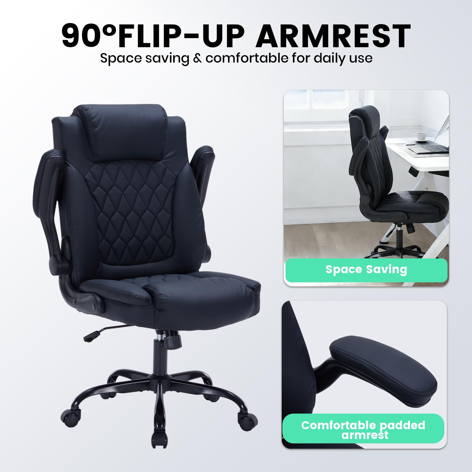 Garvee Sedia Da Ufficio Ergonomica In Pelle PU Nera Con Supporto Lombare Regolabile Confortevole Design Moderno Per Ufficio E Studio