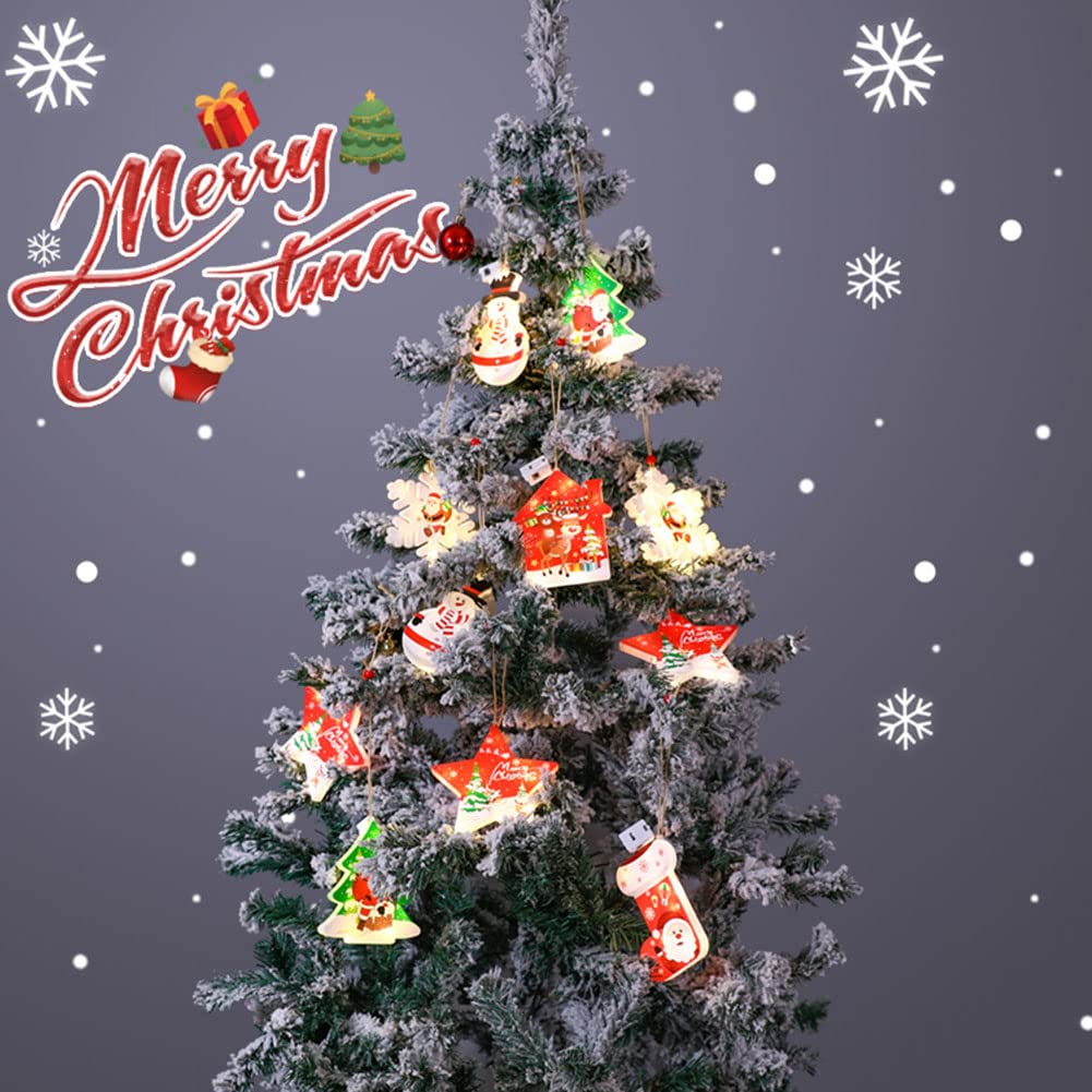 Garvee 6PCS Decorazioni Natalizie LED Fiocco di Neve e Pentagramma, Luci a Stringa, 6 Dimensioni, Materiale PS, per Albero di Natale e Feste