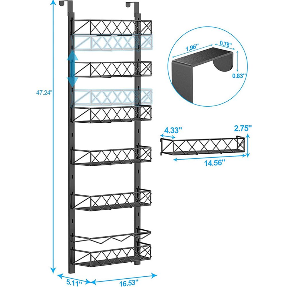 Mensola da cucina Garvee sopra la porta, 6 ripiani, regolabile, in metallo, nera, per risparmiare spazio in cucina e in bagno