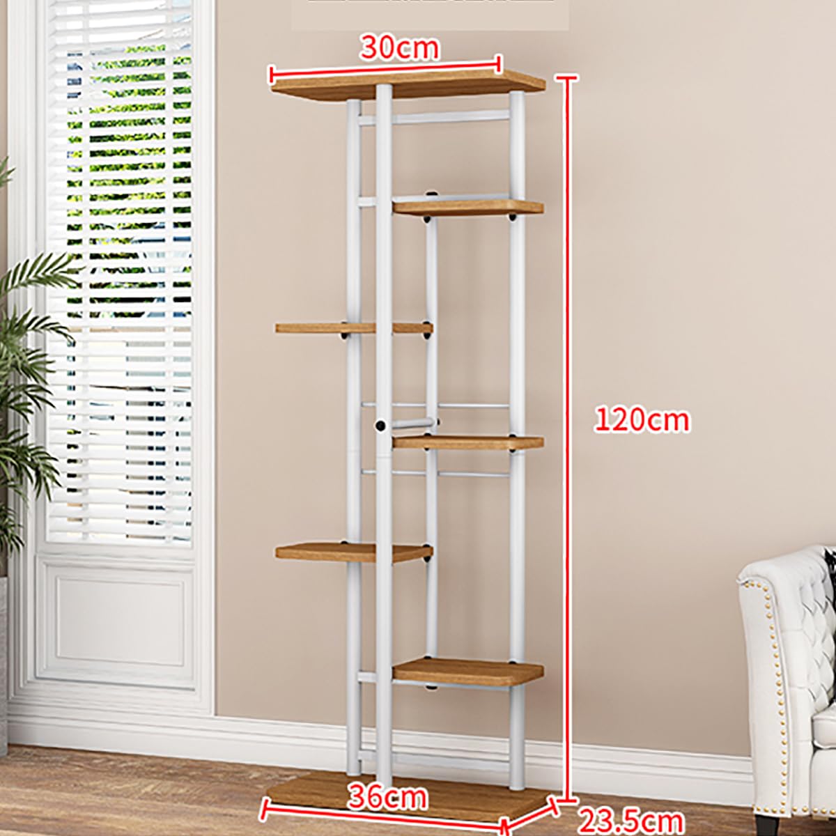 Garvee Portavasi in legno e metallo per uso interno ed esterno, portafiori angolare a più livelli per balcone, giardino, soggiorno, color legno, robusto e salvaspazio