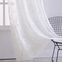 Tende trasparenti Garvee, set da 2 pannelli, bianche con ricamo a foglie, in lino sintetico, lunghe 63" con occhielli, in voile per soggiorno e camera da letto