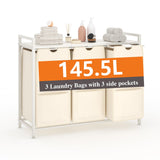 Garvee Cesto Portabiancheria 145.5L Con 3 Scomparti E Ripiano, Borse Rimovibili In Tessuto Oxford, Organizer Per Bagno E Camera, Metallo, Nero