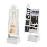 Garvee Armadio Gioielli Bambini Organizer con Specchio a Figura Intera, LED, Antiribaltamento, Tema Principessa, Camera Bambini, Bianco - White