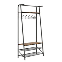 Appendiabiti e scarpiera Garvee 4 in 1 – Struttura in metallo effetto legno, 5 ganci e panca per corridoio e ingresso