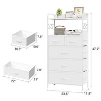 Cassettiera Garvee con 5 cassetti, frontale in tessuto, struttura in metallo, piano in legno, per camera da letto e corridoio, robusta, grigia
