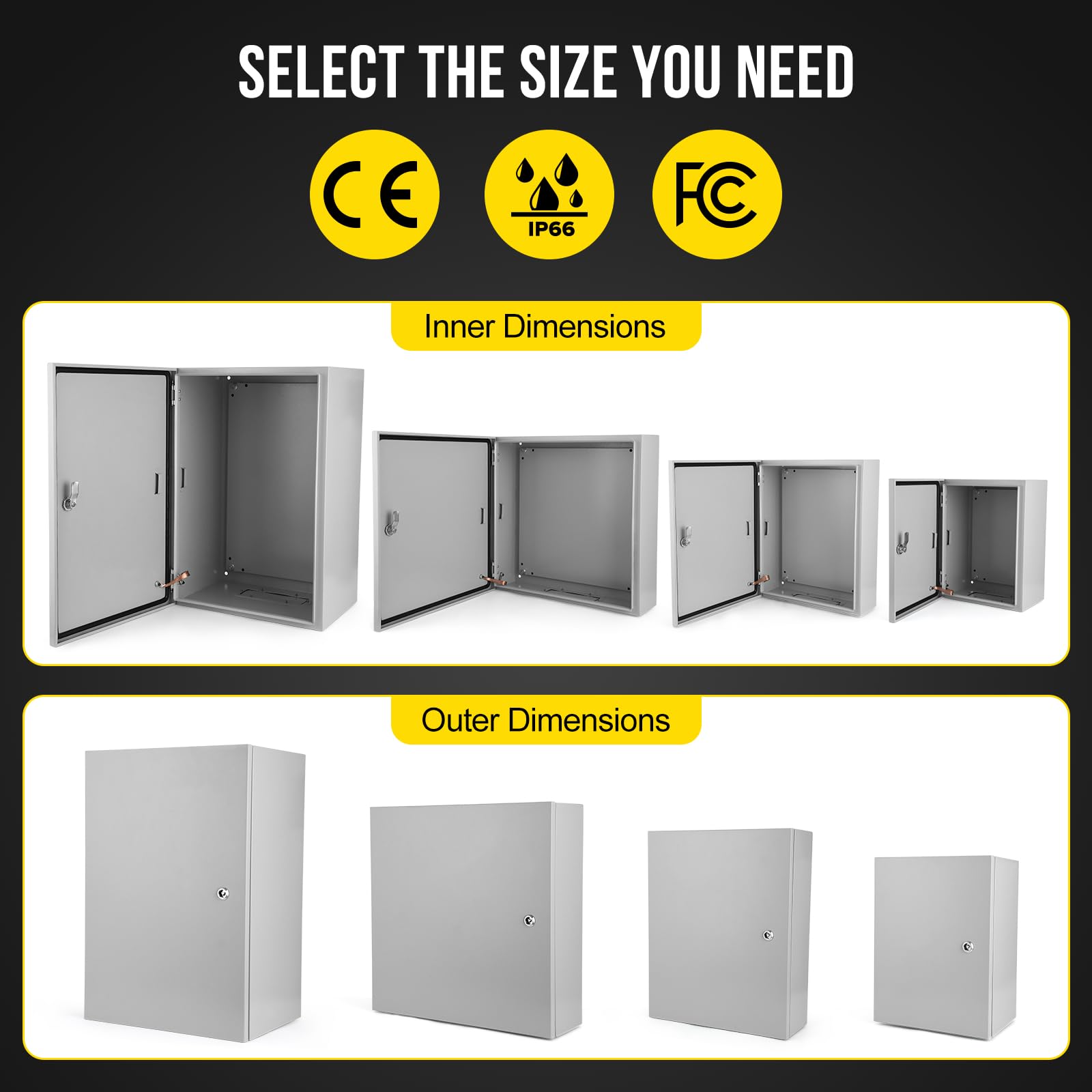 Scatola elettrica per esterni Garvee 16x12x6 in acciaio NEMA 4X IP66 impermeabile e antipolvere con serratura e piastra di montaggio per progetti elettrici