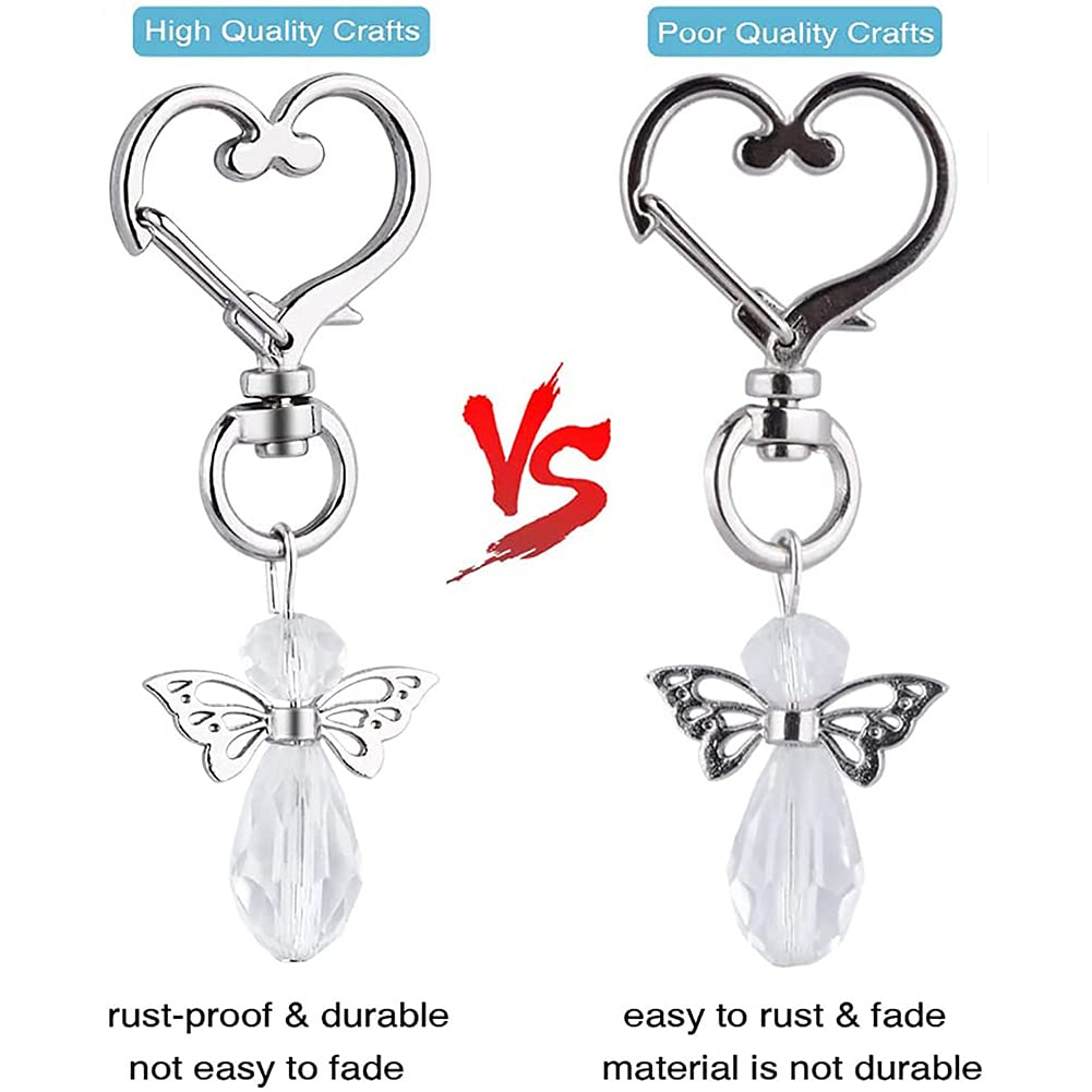 Set portachiavi Garvee Angel con perline, ciondolo in metallo e sacchetto in organza per battesimi, 6,5 cm, bianco