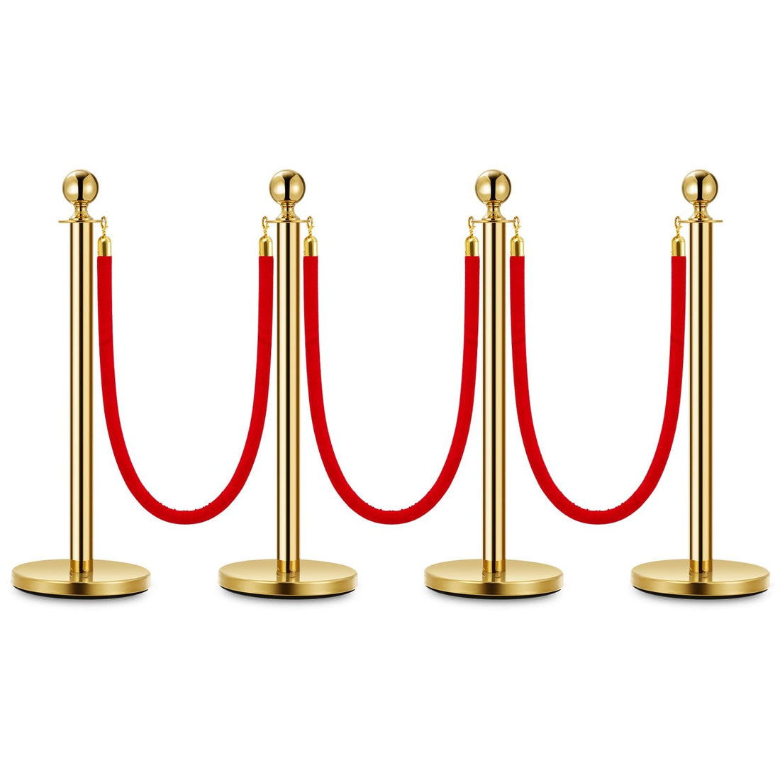 Montanti in acciaio inossidabile Garvee con corde in velluto rosso, 4 pali, per eventi, oro, antiruggine, eleganti