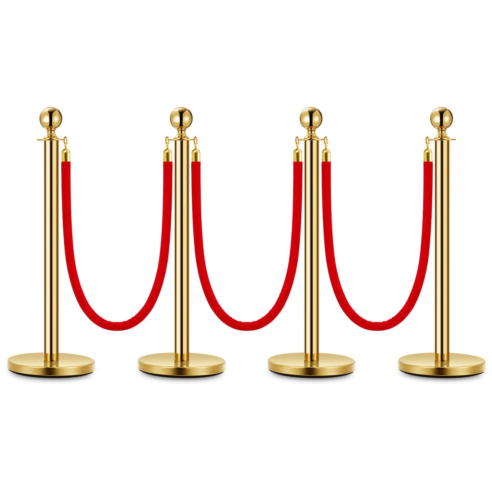 Montanti in acciaio inossidabile Garvee con corde in velluto rosso, 4 pali, per eventi, oro, antiruggine, eleganti