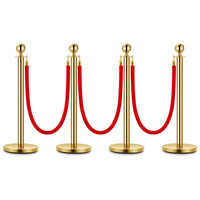 Montanti in acciaio inossidabile Garvee con corde in velluto rosso, 4 pali, per eventi, oro, antiruggine, eleganti