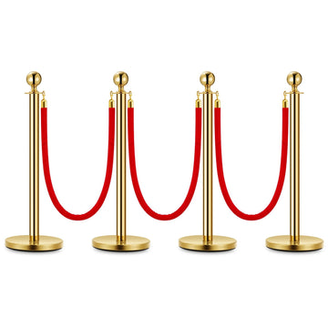 Montanti in acciaio inossidabile Garvee con corde in velluto rosso, 4 pali, per eventi, oro, antiruggine, eleganti