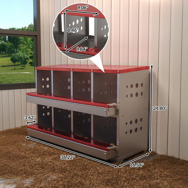 Nido per polli Garvee, pollaio zincato a 8 fori, resistente alle intemperie, rosso, per 8 polli, con design robusto e struttura resistente alle intemperie per l'uso all'aperto tutto l'anno