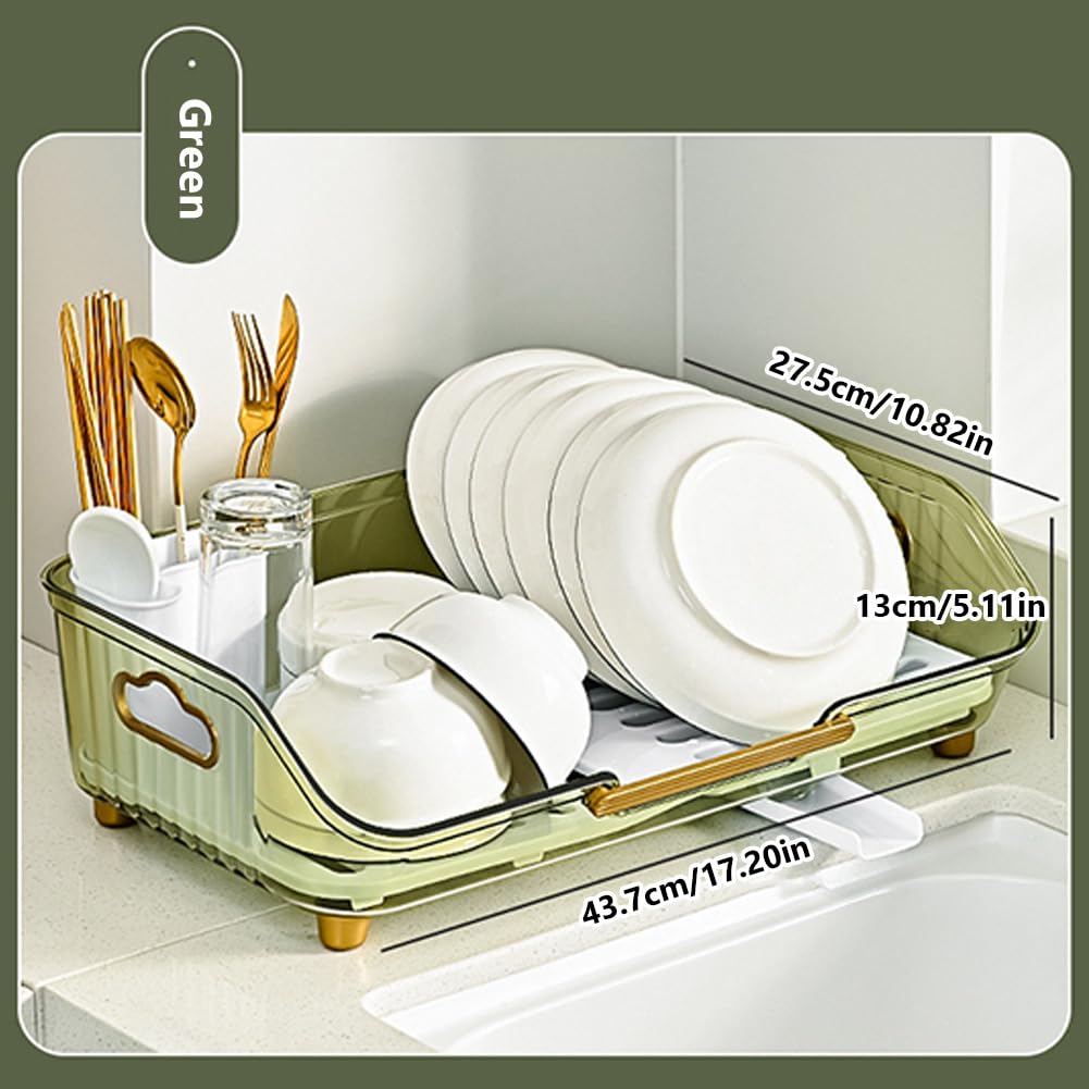 Scolapiatti Garvee con sistema di drenaggio automatico, acciaio inossidabile, portaposate rimovibile, verde trasparente, taglia unica, uso versatile