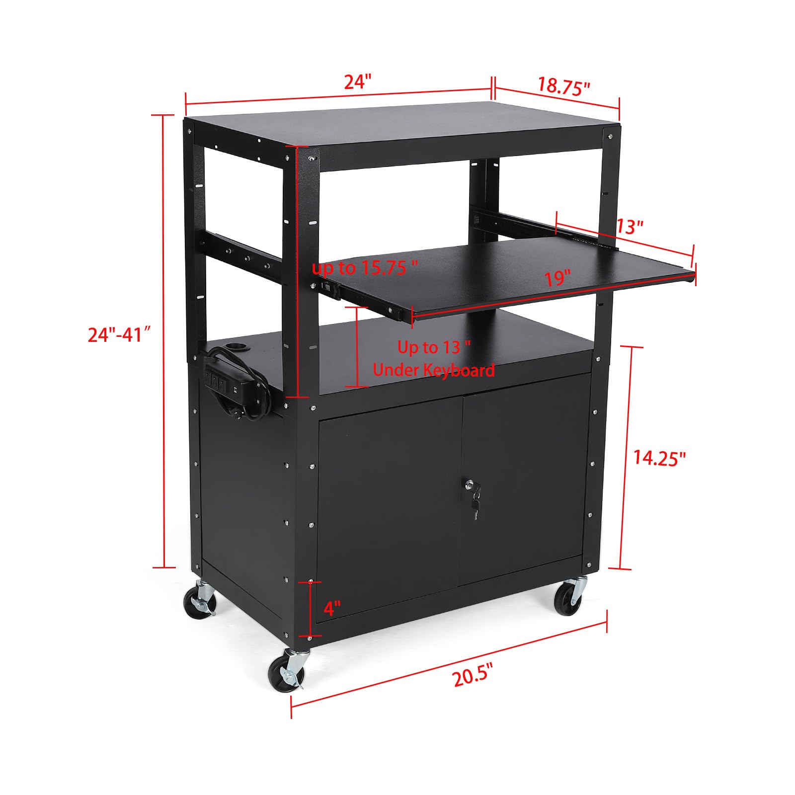 Carrello AV mobile Garvee con serratura, supporto tramite laptop regolabile in altezza, acciaio, ruota con frequenza, ufficio e presentazioni, nero, 24-42 pollici