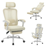 Sedia da ufficio ergonomica Garvee in rete con supporto lombare regolabile e poggiapiedi per ufficio e gaming, bianca, comoda e traspirante - bianco