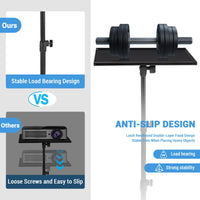 Supporto per proiettore Garvee con supporto per laptop regolabile in altezza, 26-63 pollici, robusto treppiede in metallo, antiscivolo, pieghevole per ufficio, palco e studio, nero