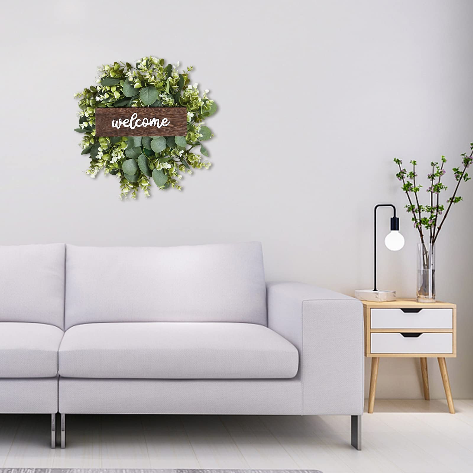Garvee Corona Di Foglie Di Eucalipto Artificiale 35 Cm Verde Resistente Facile Da Pulire Per Porta D'ingresso Parete Veranda