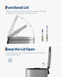 Pattumiera Garvee in acciaio inox da 10 litri con coperchio a chiusura ammortizzata e contenitore interno per bagno e camera da letto, compatta, impermeabile, con maniglia, argento