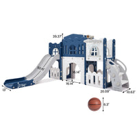 Garvee 8 in 1 Scivolo per bambini, parco giochi al coperto con canestro da basket, scala di arampicata, tunnel, telescopio, PP resistente per soggiorno e giardino, compatto, multicolore