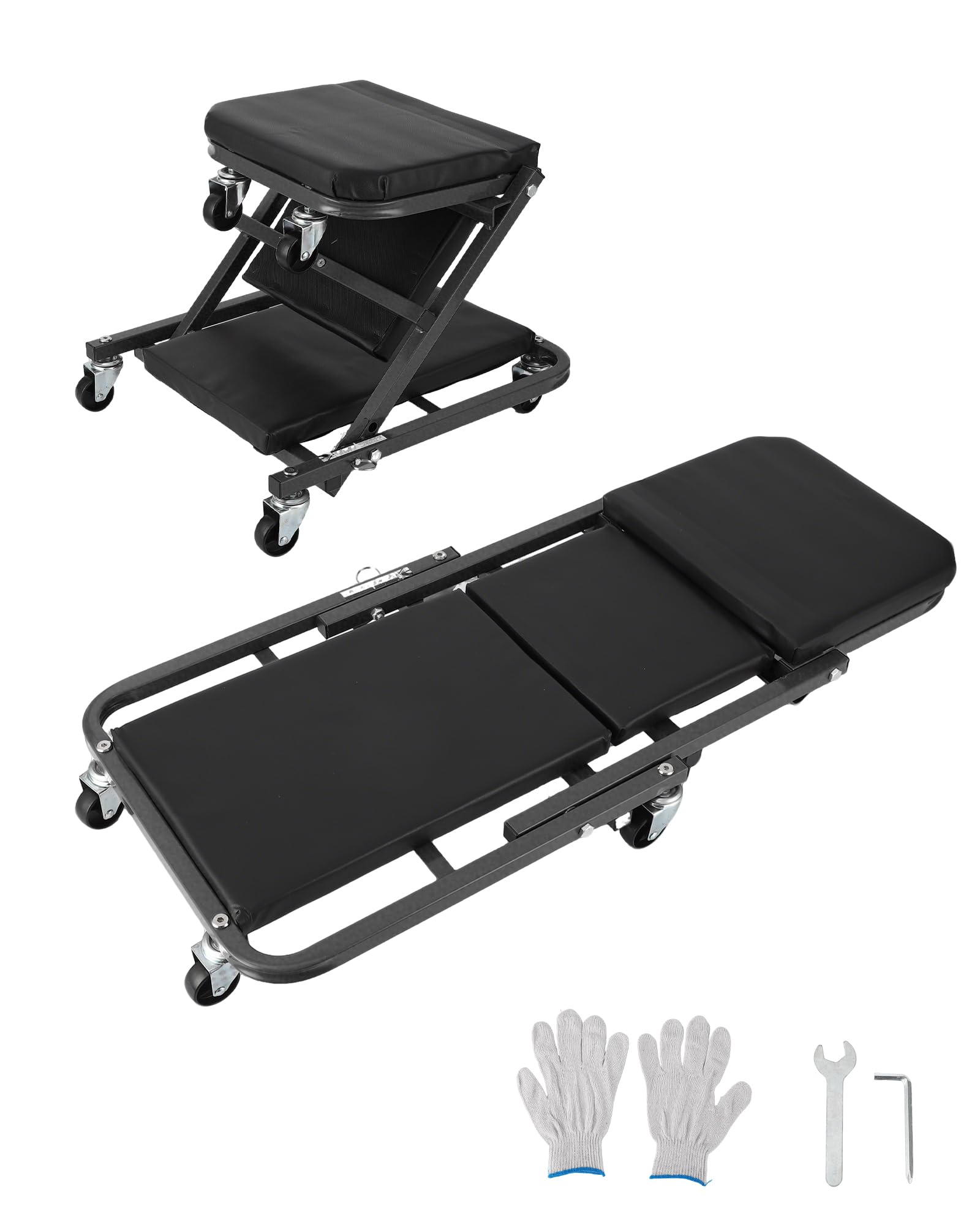 Sedile da meccanico Garvee Z-Creeper da 36" con 6 ruote, pieghevole, telaio in acciaio, imbottito per officina e riparazione auto, 36 pollici, nero