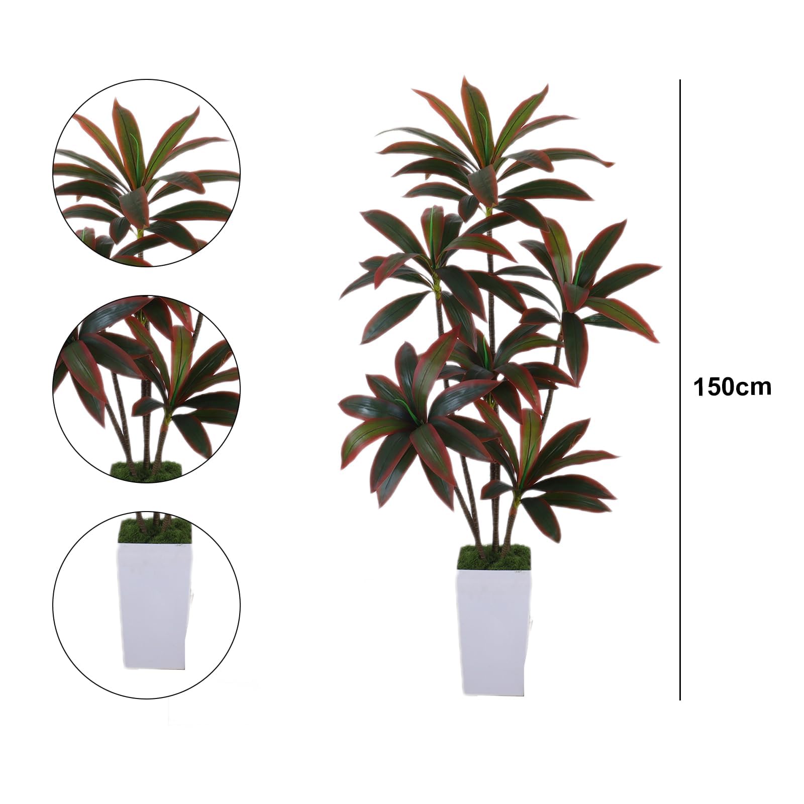 Pianta artificiale di Dracena Garvee da 5 piedi con vaso conico bianco per decorazione d'interni, facile da curare, design flessibile