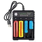 Garvee Caricabatterie Universale USB 4 Slot per Batterie 18650/10440/14500/26650 Nero, Portatile, Ricarica Indipendente, Uso Quotidiano e Viaggi