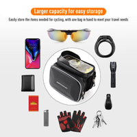 Garvee Sac de Cadre de Vélo Étanche Réfléchissant avec Support Téléphone TPU Sensible pour VTT et Cyclisme Urbain, Taille Adaptée Moins de 6,4 Pouces, Noir