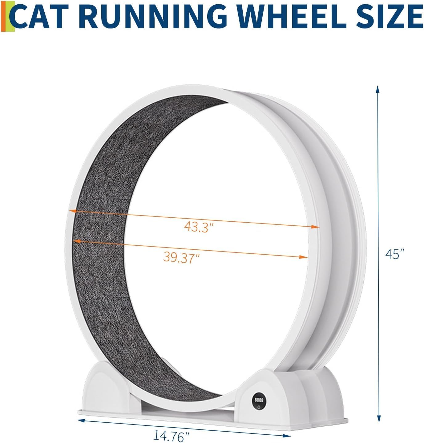 Ruota per esercizi per gatti Garvee da 45 pollici silenziosa con contapassi, pista da corsa staccabile in moquette, materiale ABS, stabile per la salute in ambienti chiusi, multifunzionale, grande, grigio