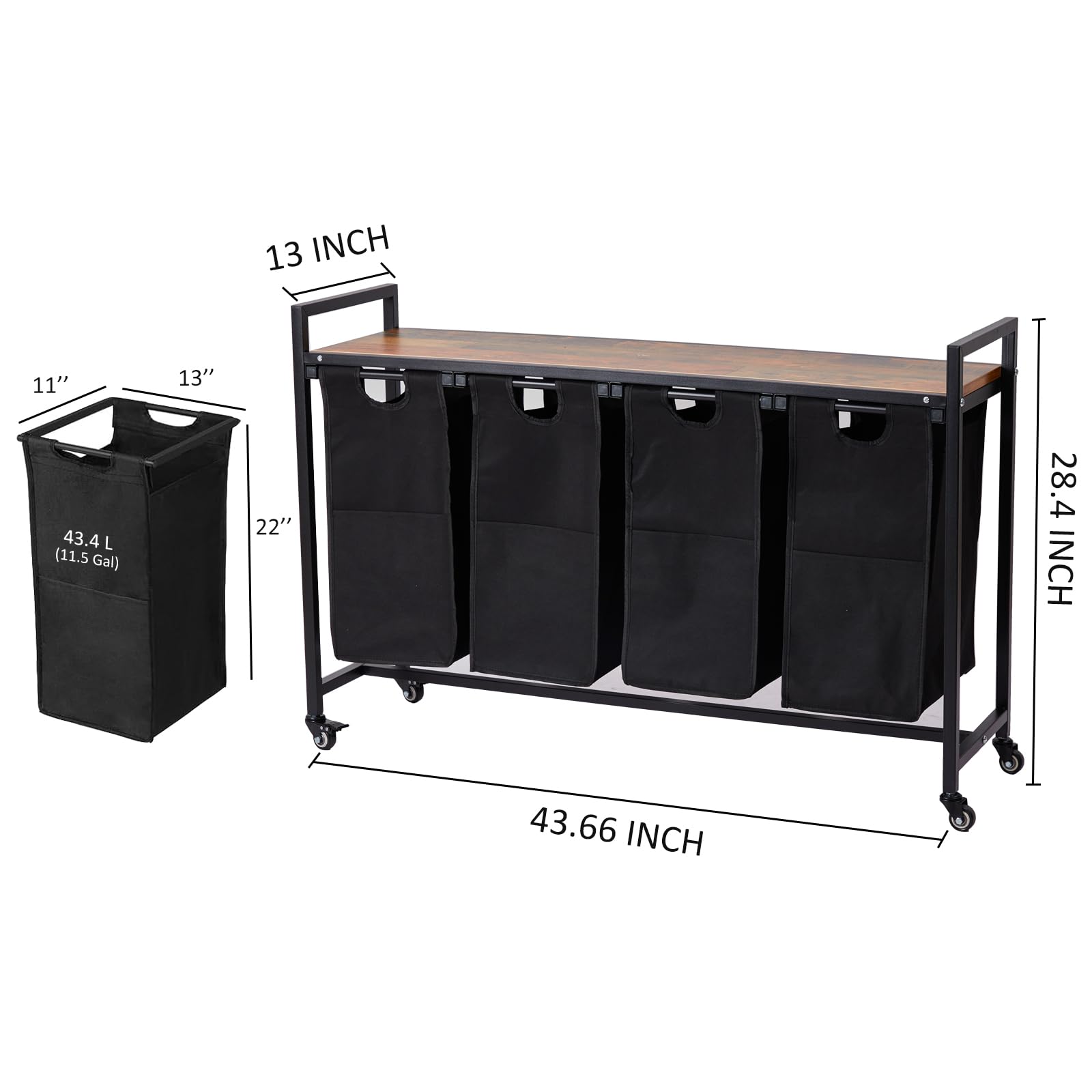 Garvee Cesto portabiancheria con 4 tasche rimovibili, ruote, ripiano per bagno e camera da letto, tessuto Oxford, struttura robusta, 174 l, grigio