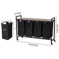 Garvee Cesto portabiancheria con 4 tasche rimovibili, ruote, ripiano per bagno e camera da letto, tessuto Oxford, struttura robusta, 174 l, grigio