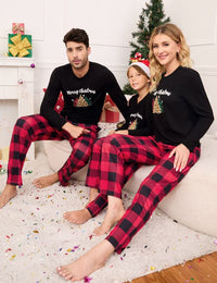 Garvee Christmas Family Pigiama natalizio Set a due pezzi a maniche lunghe Pigiama da notte per famiglie Uomo Nero 1L