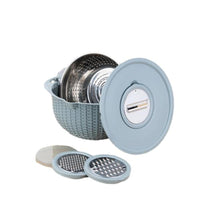 Colador 4 in 1 in acciaio inox con doppio strato rotante, Rebanadores integrati, multifunzionale per cucina, blu settentrionale